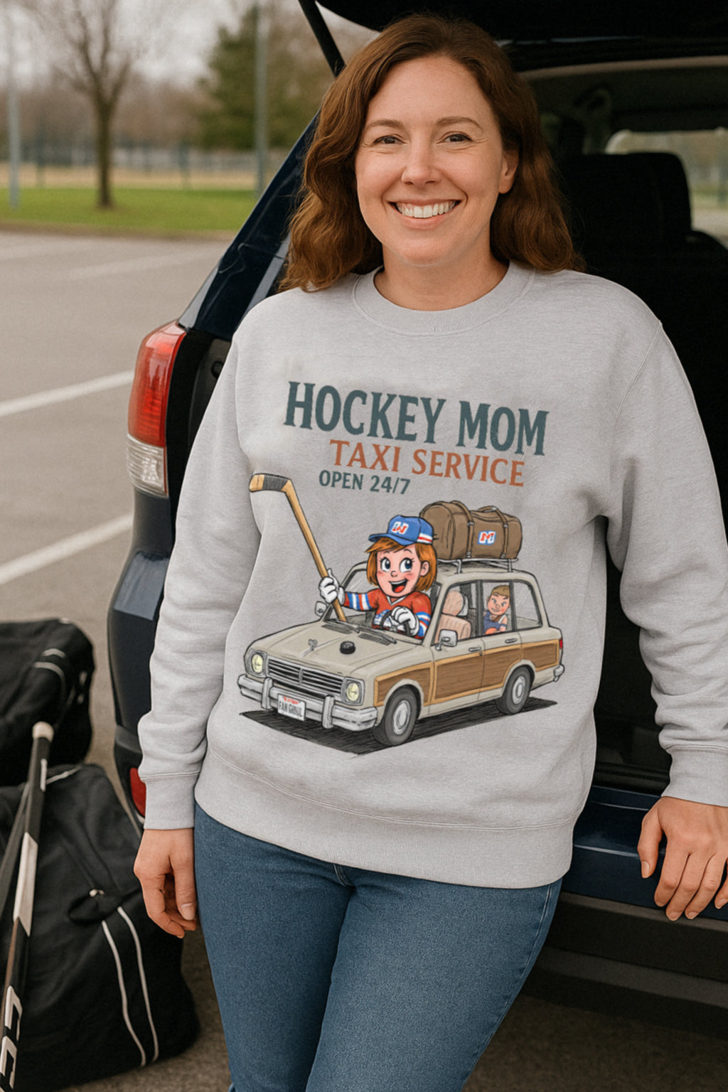 Hockey Mom Taxi Service Retro Crewneck